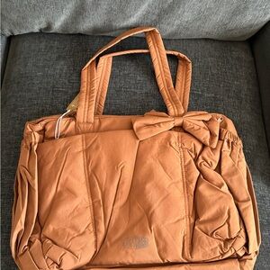 BAGSMART Crush Bow Puffy Tote Bag - Tan/Camel Quilted Laptop Work Travel Bag NWT